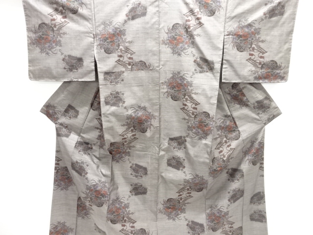 JAPANESE KIMONO / UNUSED DORO OSHIMA TSUMUGI (9 maruki) / WOVEN FLOWER CART